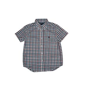 Polo Ralph Lauren Boys Size 7 Plaid Short Sleeve Button Down Shirt Orange Teal